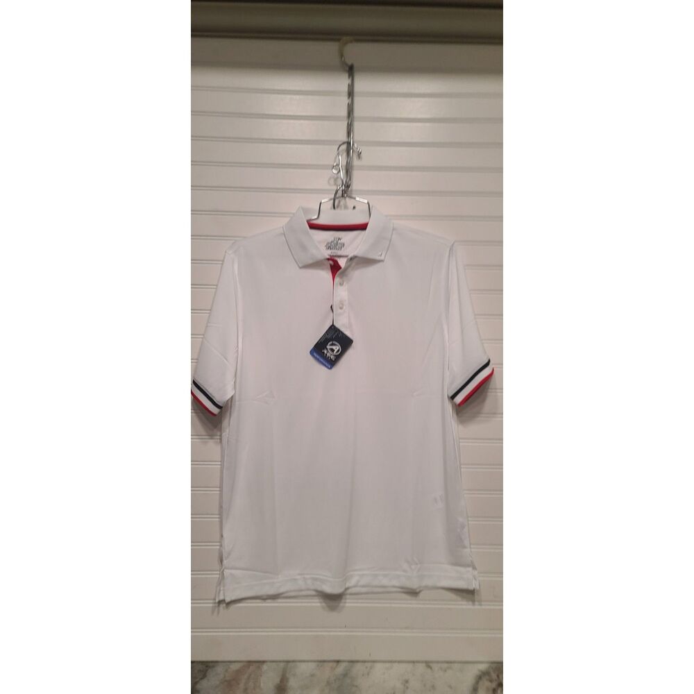 Ahead Performance White Golf Polo Shirt W/Stripes On Sleeves Size S NWT